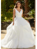 V Neck Iory Satin Organza Ruffled Dreamy Wedding Dress